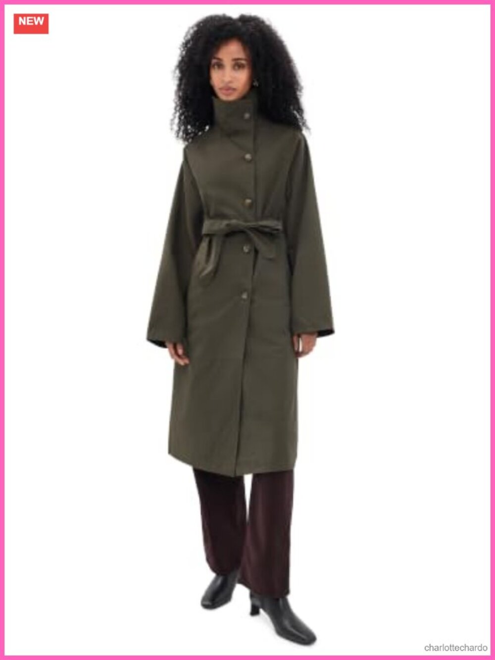 Reversible Plaid Twill Trench Coat Welt Pockets Long Raglan Sleeves
